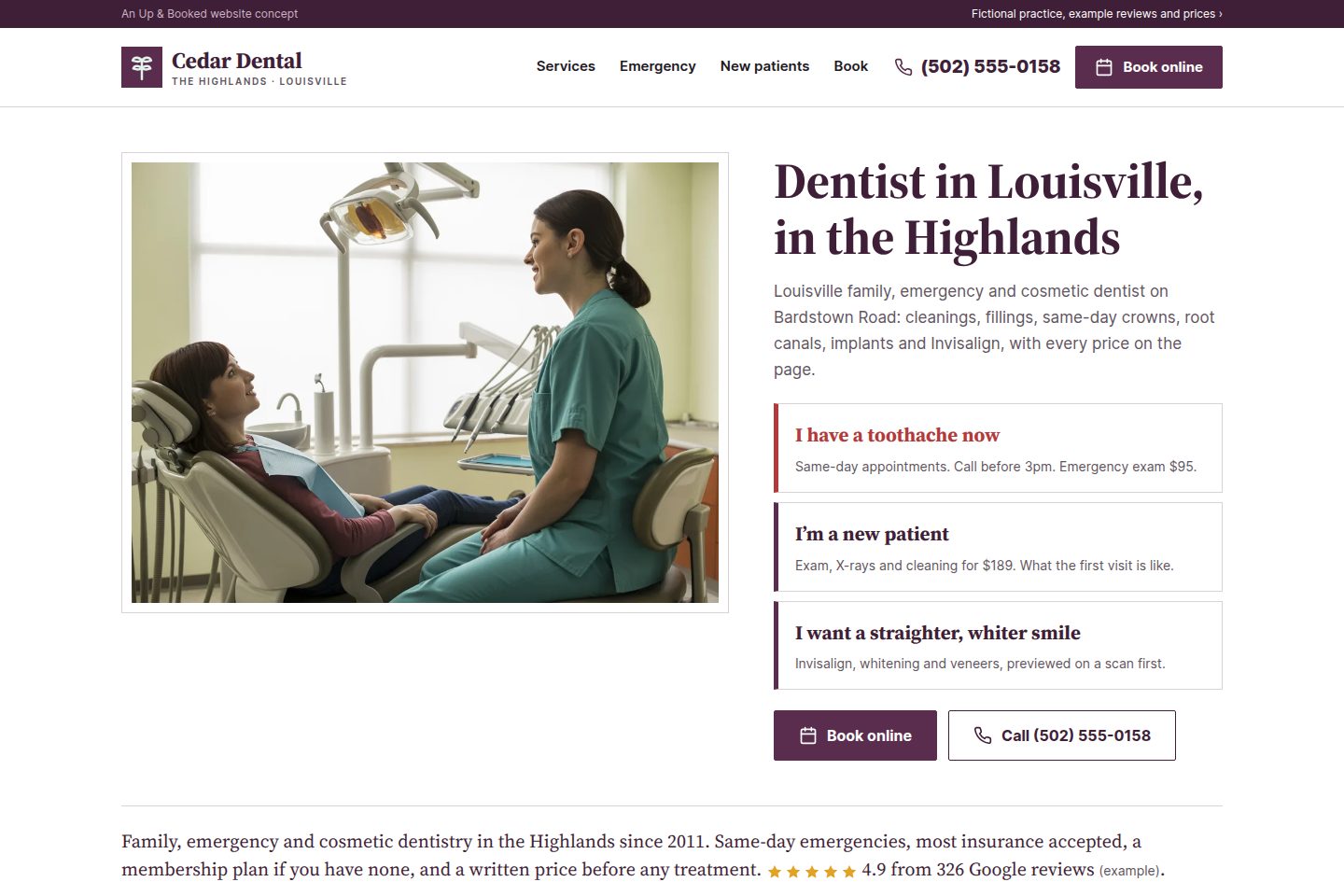 Cedar Dental homepage