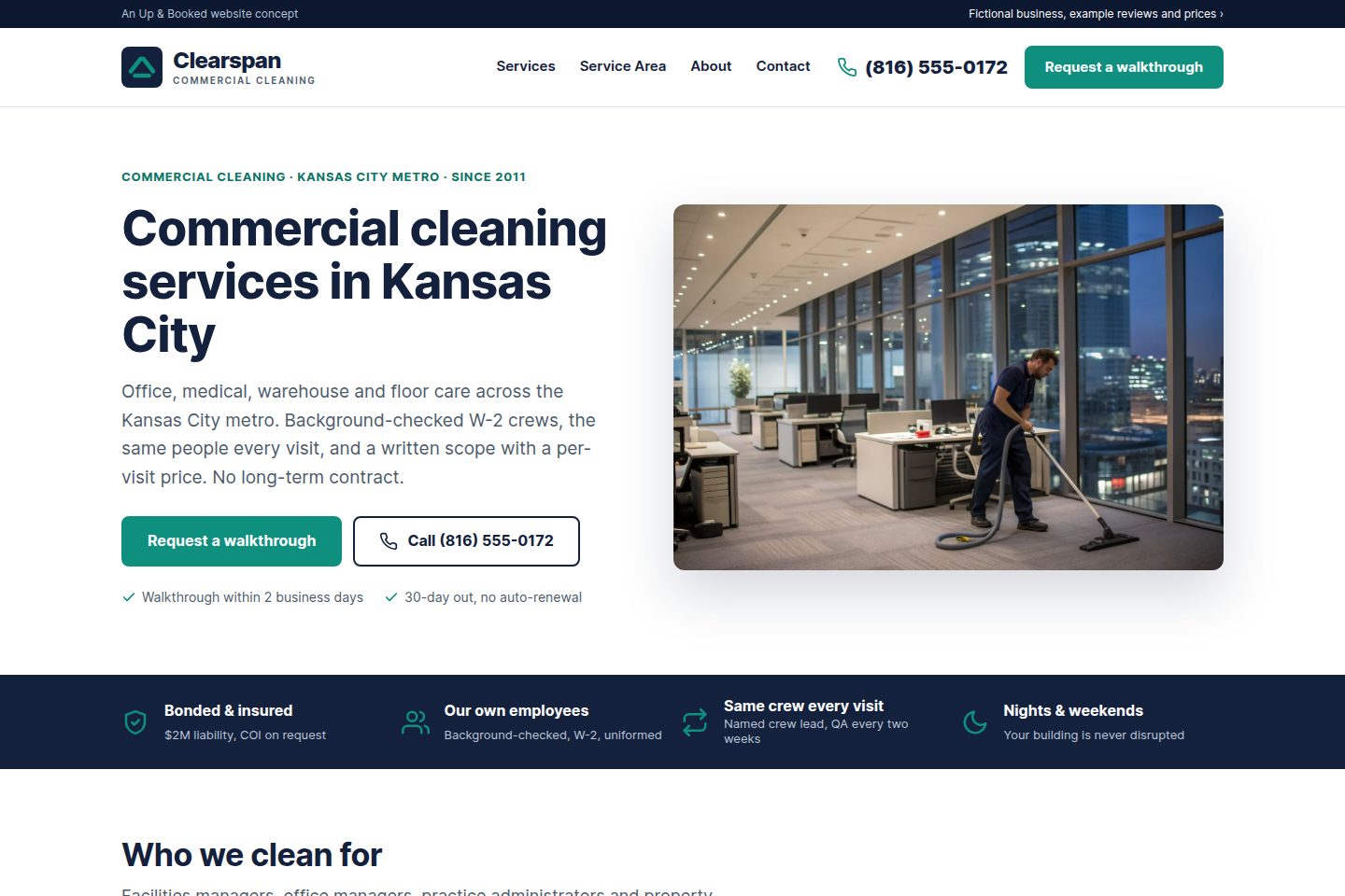 Clearspan Commercial Cleaning homepage