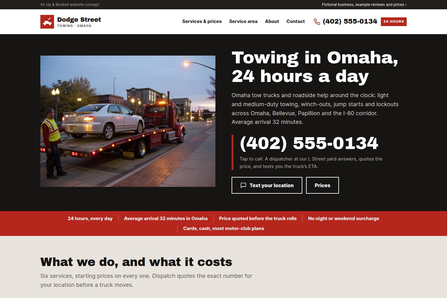 Dodge Street Towing homepage